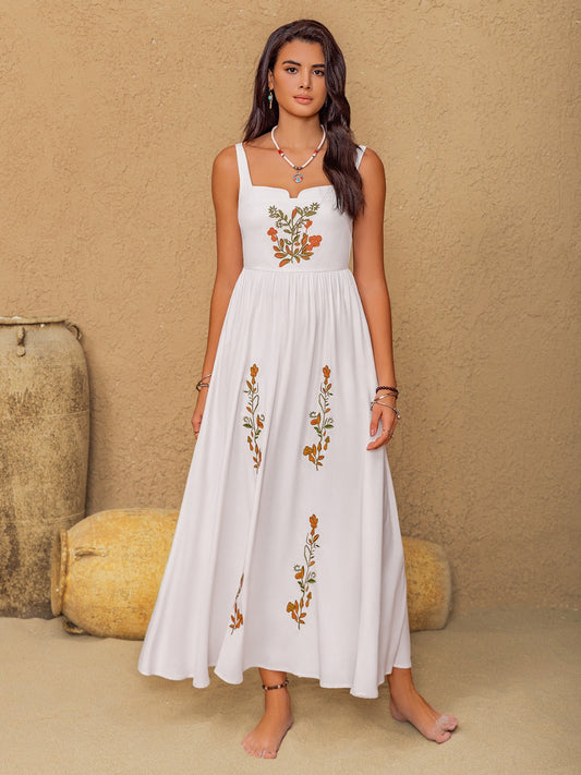 Floral Embroidered Sleeveless Maxi Dress