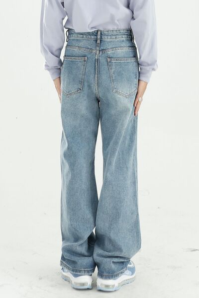 Distressed Wide Leg Jeans with Pockets