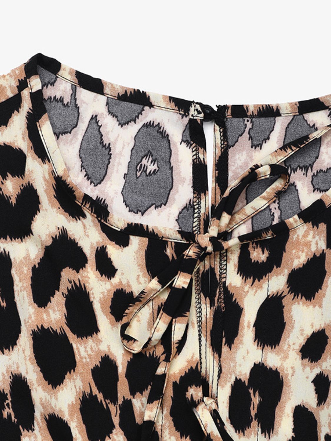 Perfee Tied Leopard Half Sleeve Jumpsuit