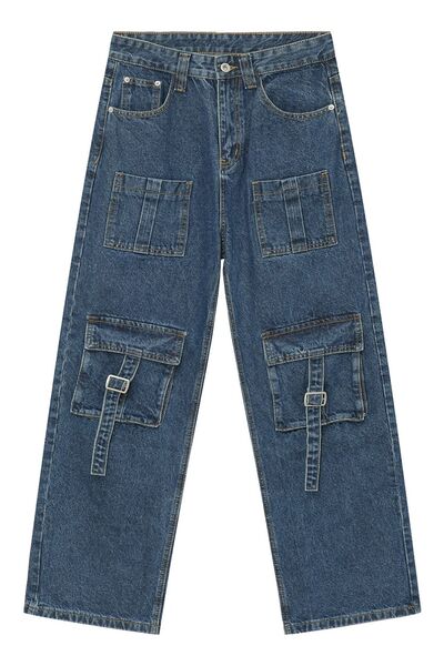 Mid Rise Men's Jeans with Cargo Pockets