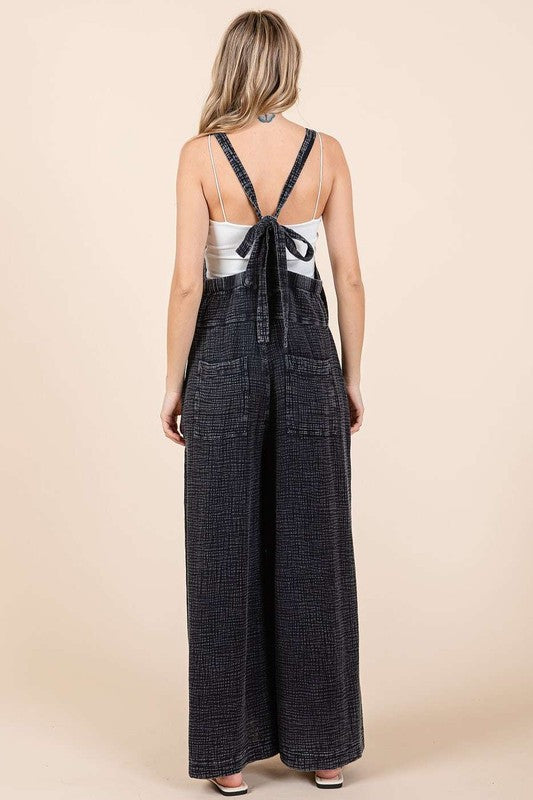 Mittoshop Textured Wide Leg Overalls Black