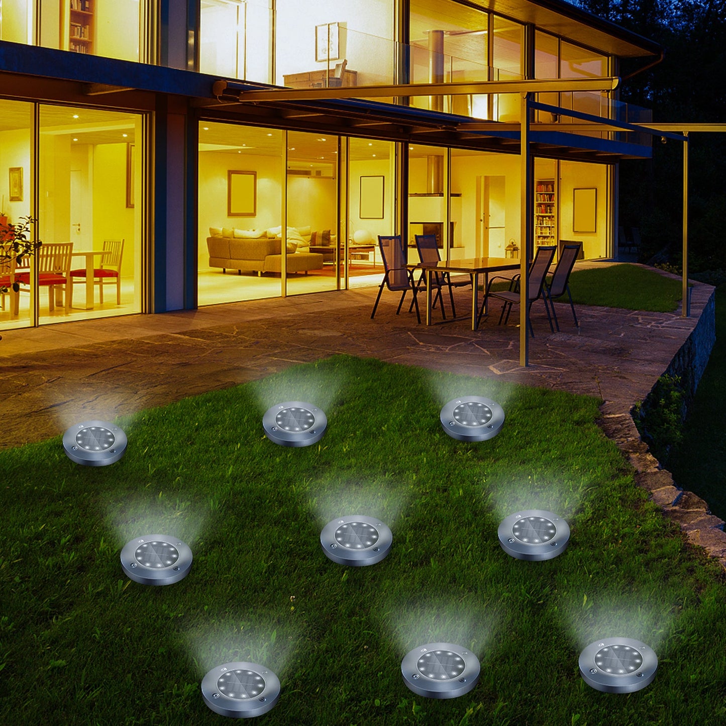 Luz enterrada de 4/8 LED alimentada por energía solar para exteriores, caminos, jardines y terrazas