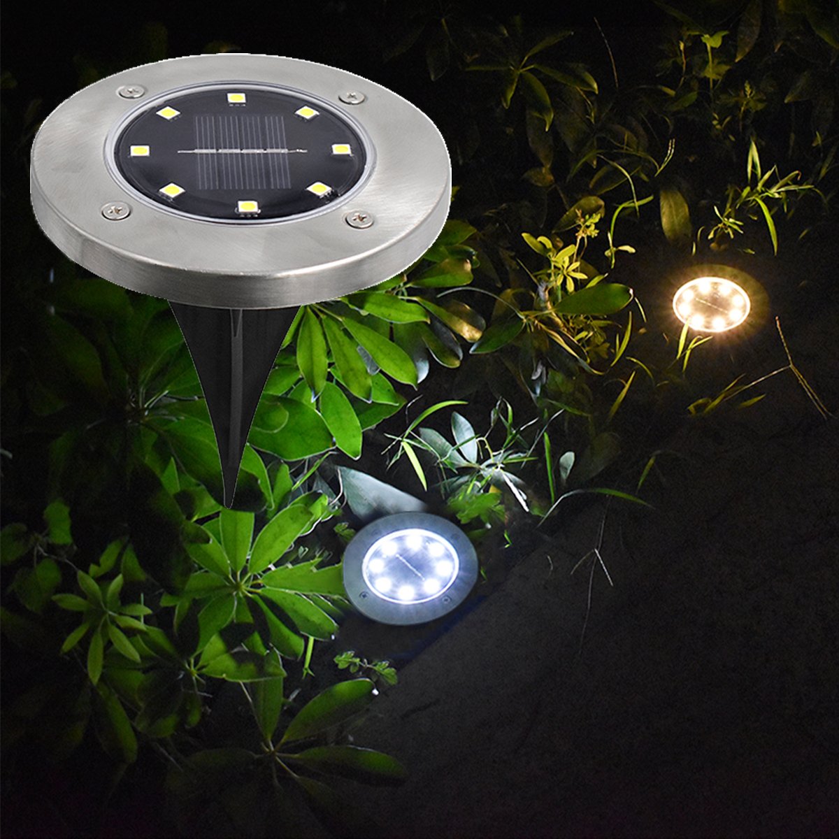 Luz enterrada de 4/8 LED alimentada por energía solar para exteriores, caminos, jardines y terrazas