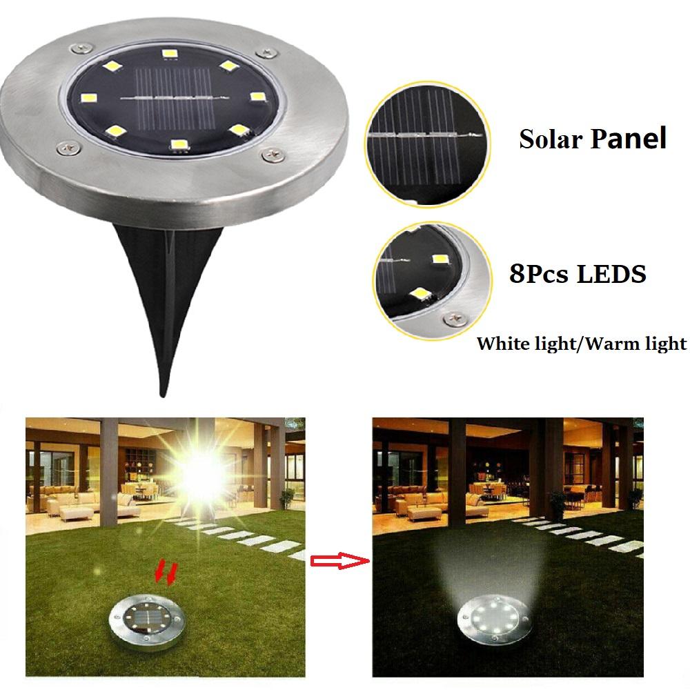 Luz enterrada de 4/8 LED alimentada por energía solar para exteriores, caminos, jardines y terrazas