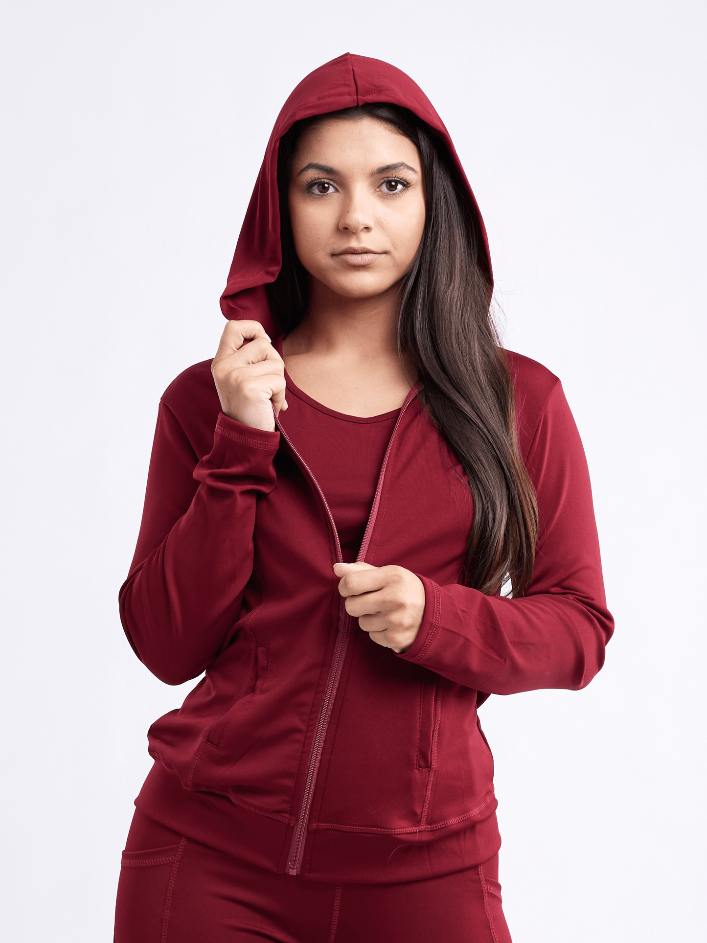 Athletic Fitted Zip-Up Hoodie Jacket with Pockets