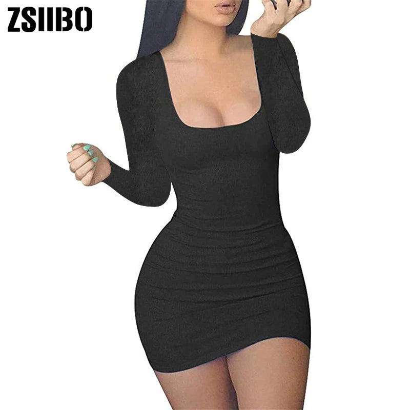 ZSIIBO Women's Casual Summer autumn long sleeve Sleeveless Mini Sexy Bodycon Tank Club Dress low neck drop shipping