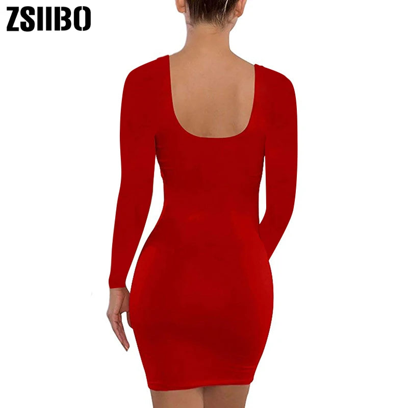 ZSIIBO Women's Casual Summer autumn long sleeve Sleeveless Mini Sexy Bodycon Tank Club Dress low neck drop shipping