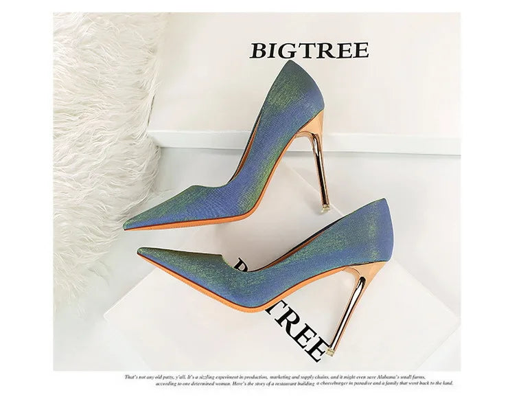 BIGTREE Shoes Fashion Women Pumps Satin Cloth Pumps Women Shoes Stiletto High Heels Wedding Shoes Women Heels Plus Size 42 43