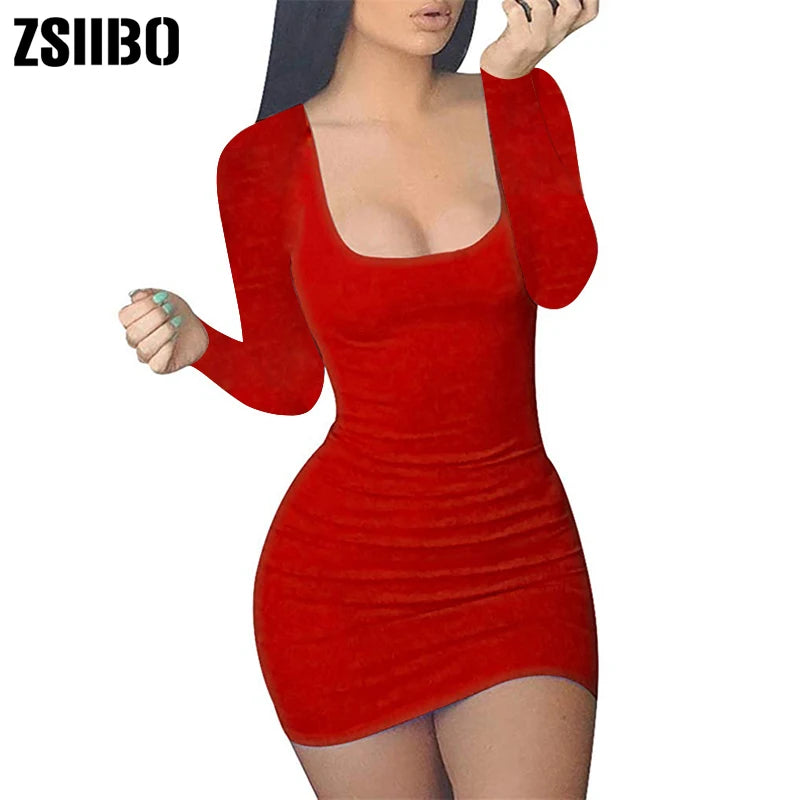 ZSIIBO Women's Casual Summer autumn long sleeve Sleeveless Mini Sexy Bodycon Tank Club Dress low neck drop shipping