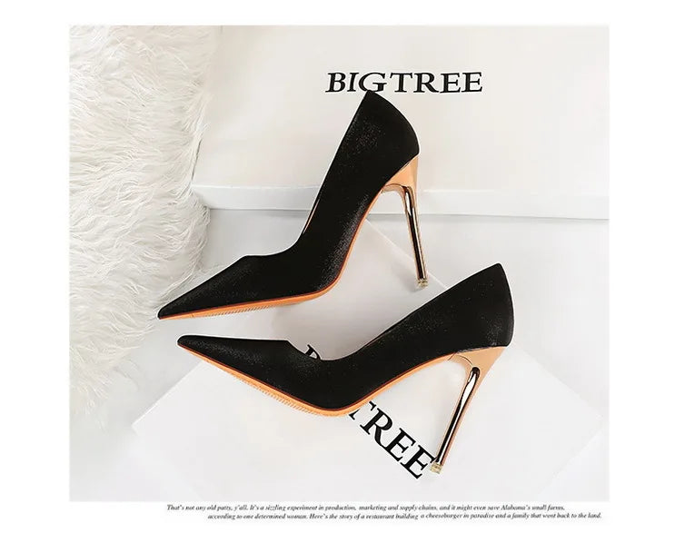 BIGTREE Shoes Fashion Women Pumps Satin Cloth Pumps Women Shoes Stiletto High Heels Wedding Shoes Women Heels Plus Size 42 43