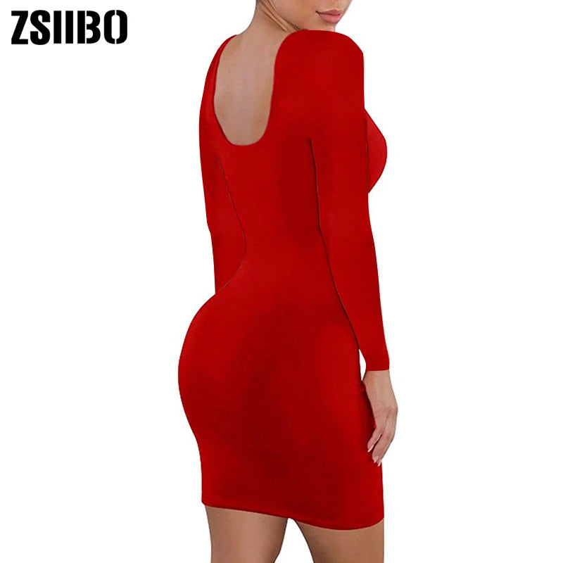 ZSIIBO Women's Casual Summer autumn long sleeve Sleeveless Mini Sexy Bodycon Tank Club Dress low neck drop shipping