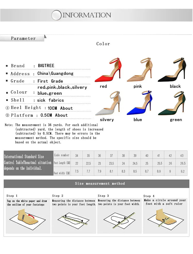 BIGTREE Shoes Satin With Shallow Pointed Women Pumps Buckle High Heels Female Shoes Stiletto Heels Sandals Sexy Party Shoes