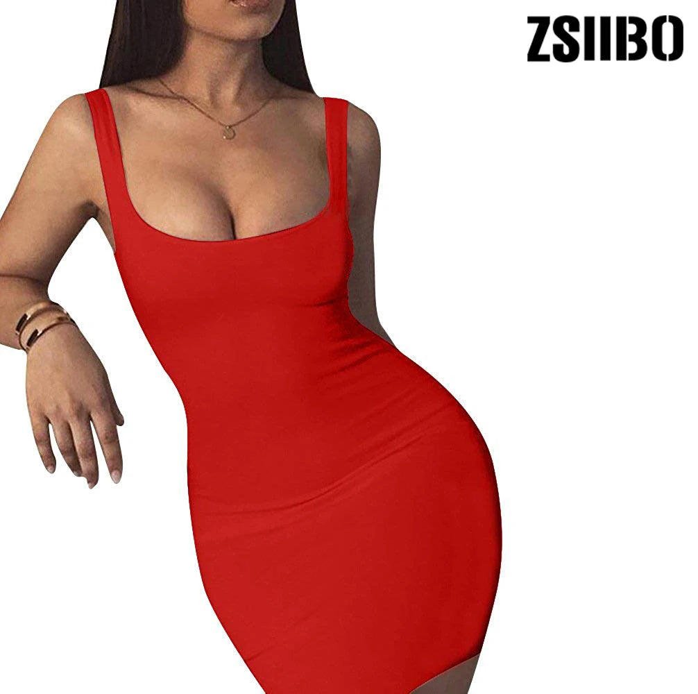 ZSIIBO Women's Casual Summer autumn long sleeve Sleeveless Mini Sexy Bodycon Tank Club Dress low neck drop shipping