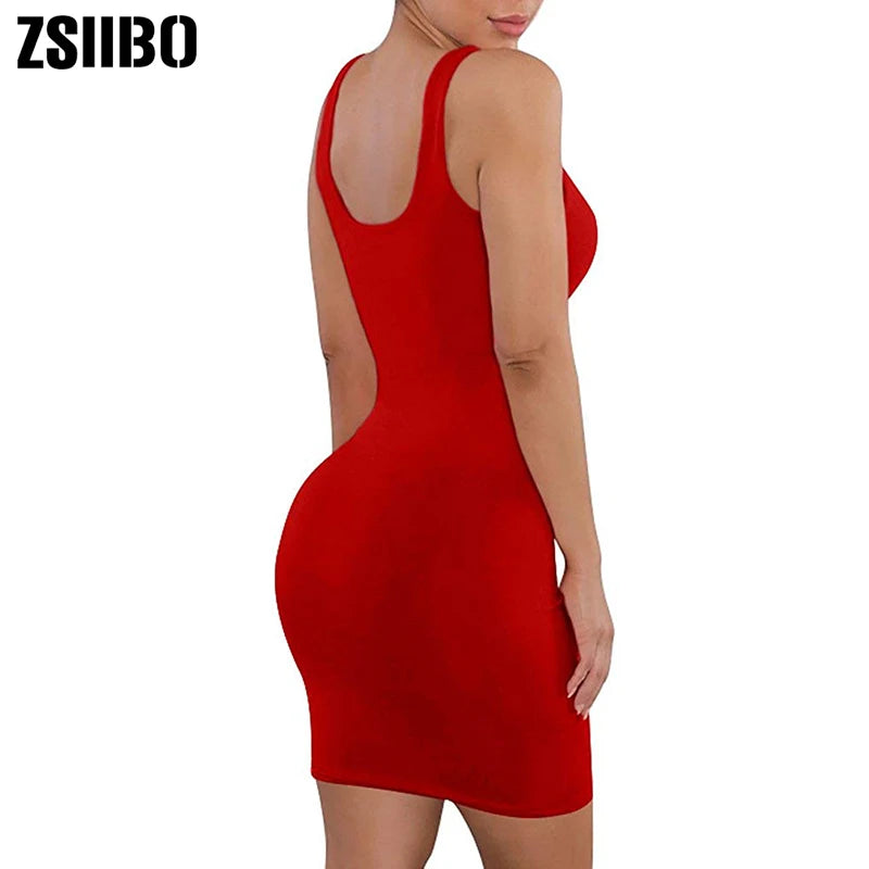 ZSIIBO Women's Casual Summer autumn long sleeve Sleeveless Mini Sexy Bodycon Tank Club Dress low neck drop shipping