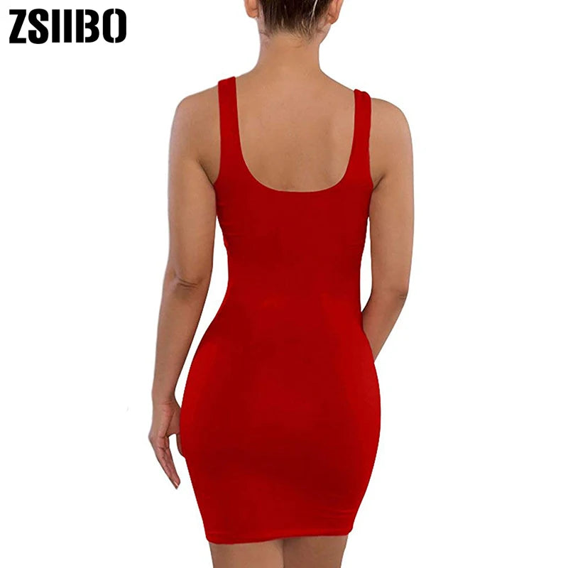 ZSIIBO Women's Casual Summer autumn long sleeve Sleeveless Mini Sexy Bodycon Tank Club Dress low neck drop shipping