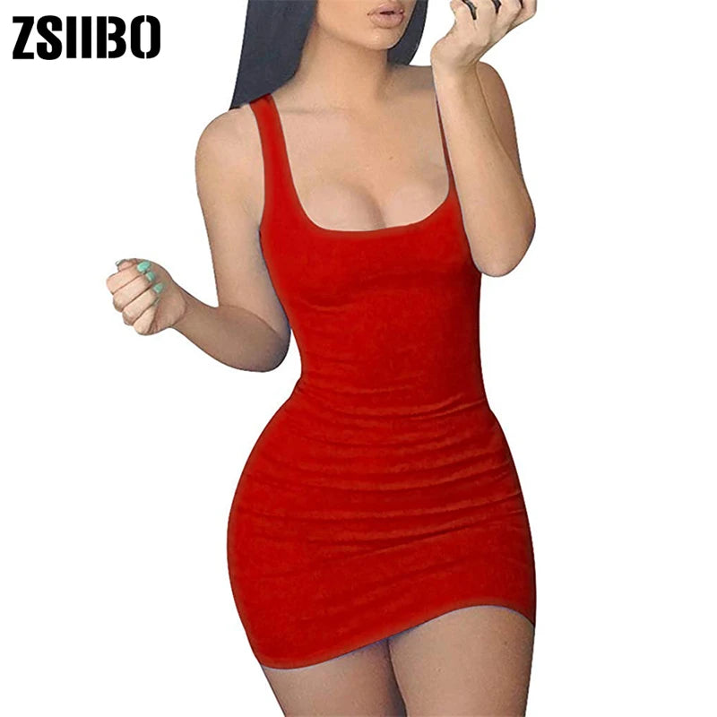 ZSIIBO Women's Casual Summer autumn long sleeve Sleeveless Mini Sexy Bodycon Tank Club Dress low neck drop shipping