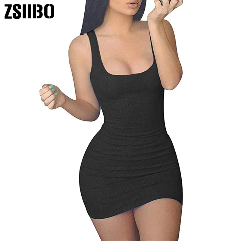 ZSIIBO Women's Casual Summer autumn long sleeve Sleeveless Mini Sexy Bodycon Tank Club Dress low neck drop shipping