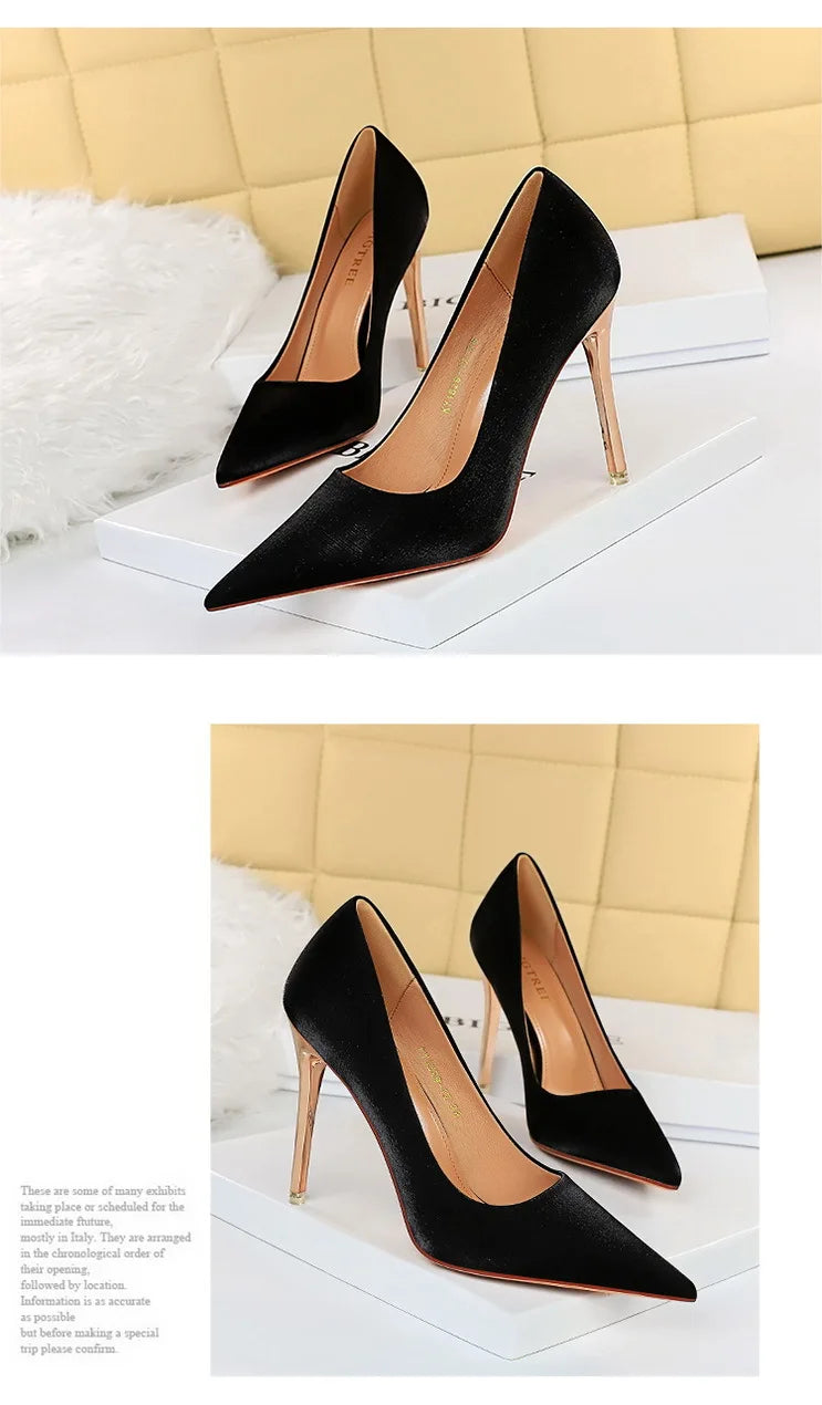 BIGTREE Shoes Fashion Women Pumps Satin Cloth Pumps Women Shoes Stiletto High Heels Wedding Shoes Women Heels Plus Size 42 43