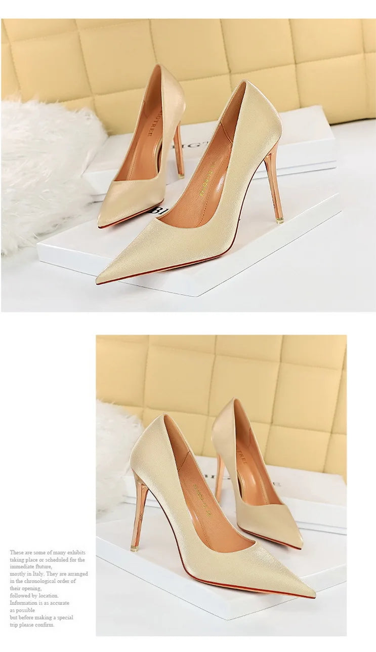 BIGTREE Shoes Fashion Women Pumps Satin Cloth Pumps Women Shoes Stiletto High Heels Wedding Shoes Women Heels Plus Size 42 43