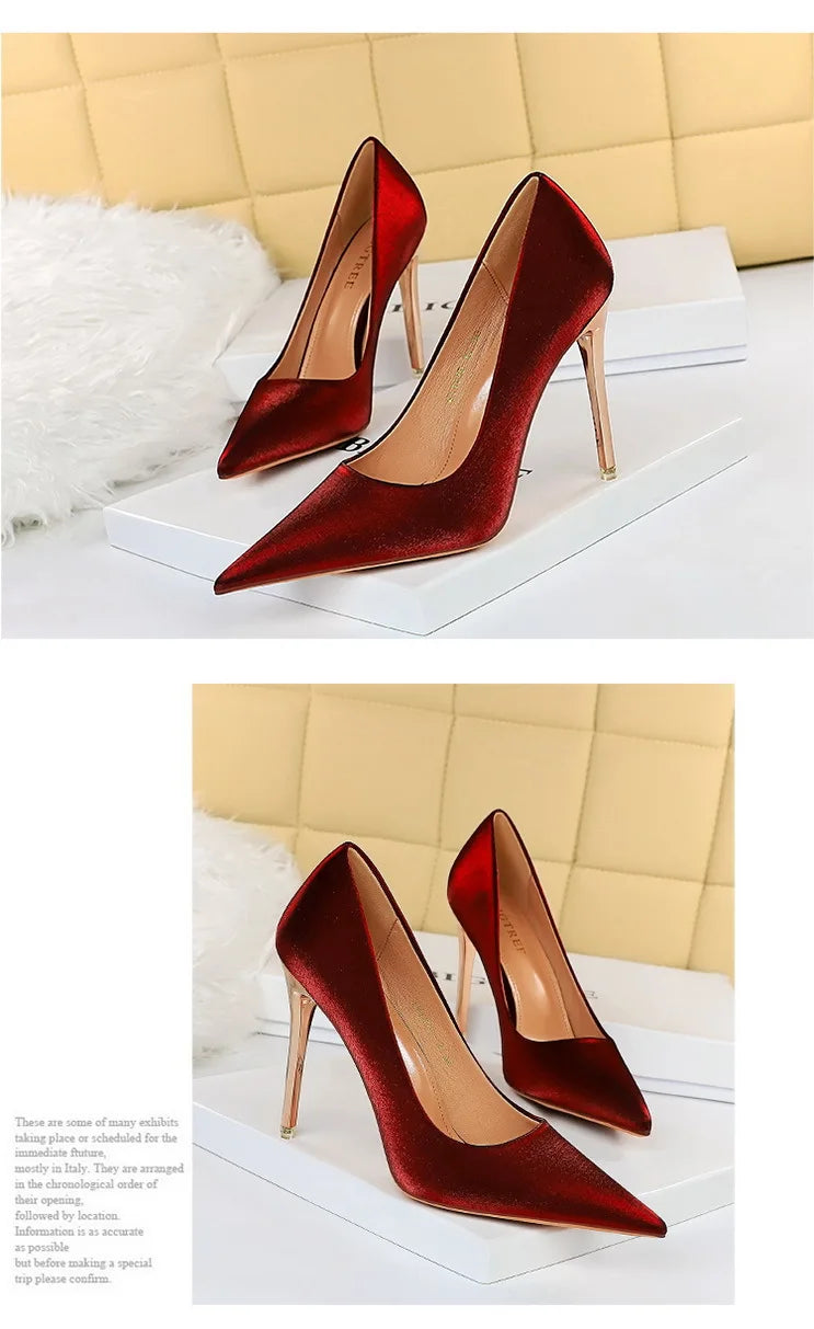 BIGTREE Shoes Fashion Women Pumps Satin Cloth Pumps Women Shoes Stiletto High Heels Wedding Shoes Women Heels Plus Size 42 43