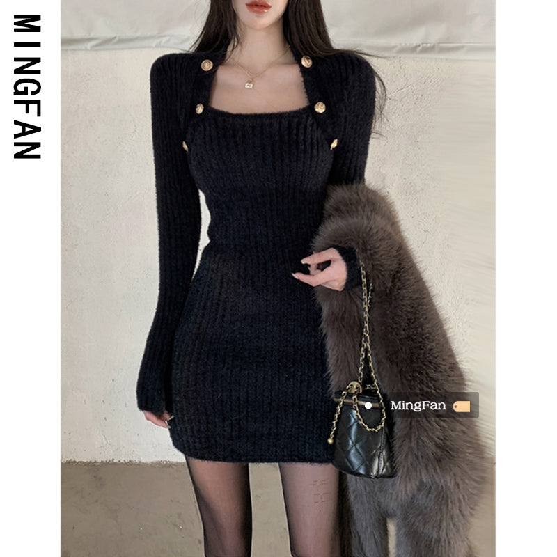 Women 'S Spring Black Inner Knitted A- line Woolen Skirt