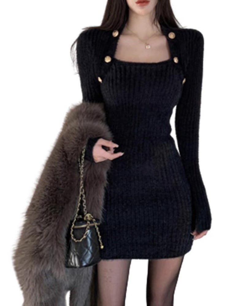 Women 'S Spring Black Inner Knitted A- line Woolen Skirt