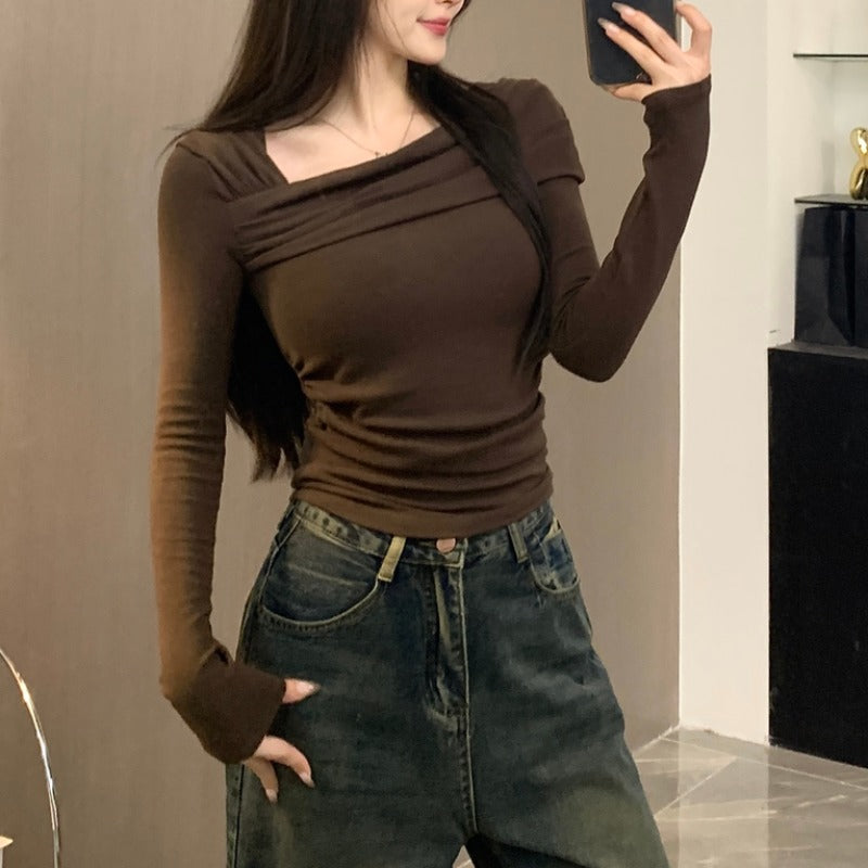 Strapless Sexy New Arrival Slim Looking Ruched Long Sleeves Tops