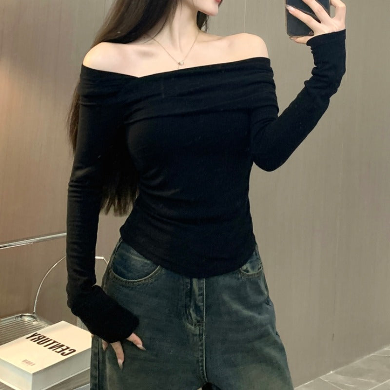 Strapless Sexy New Arrival Slim Looking Ruched Long Sleeves Tops