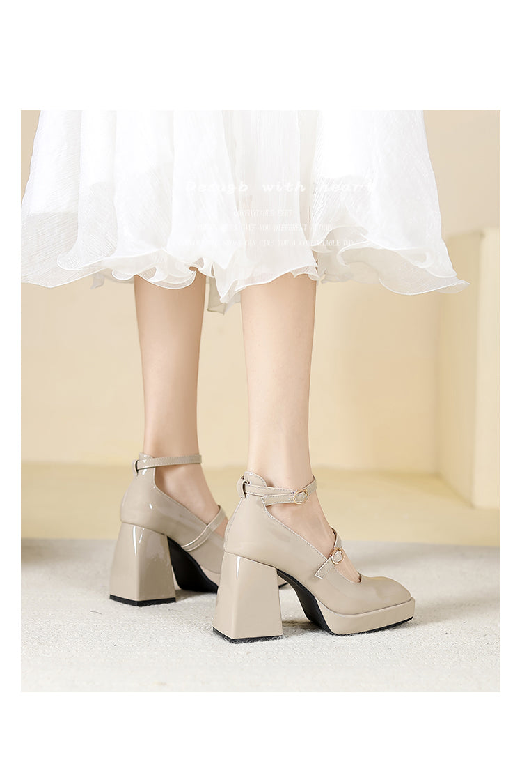 Waterproof Platform Small Red Wedding Shoes Square Toe Strap