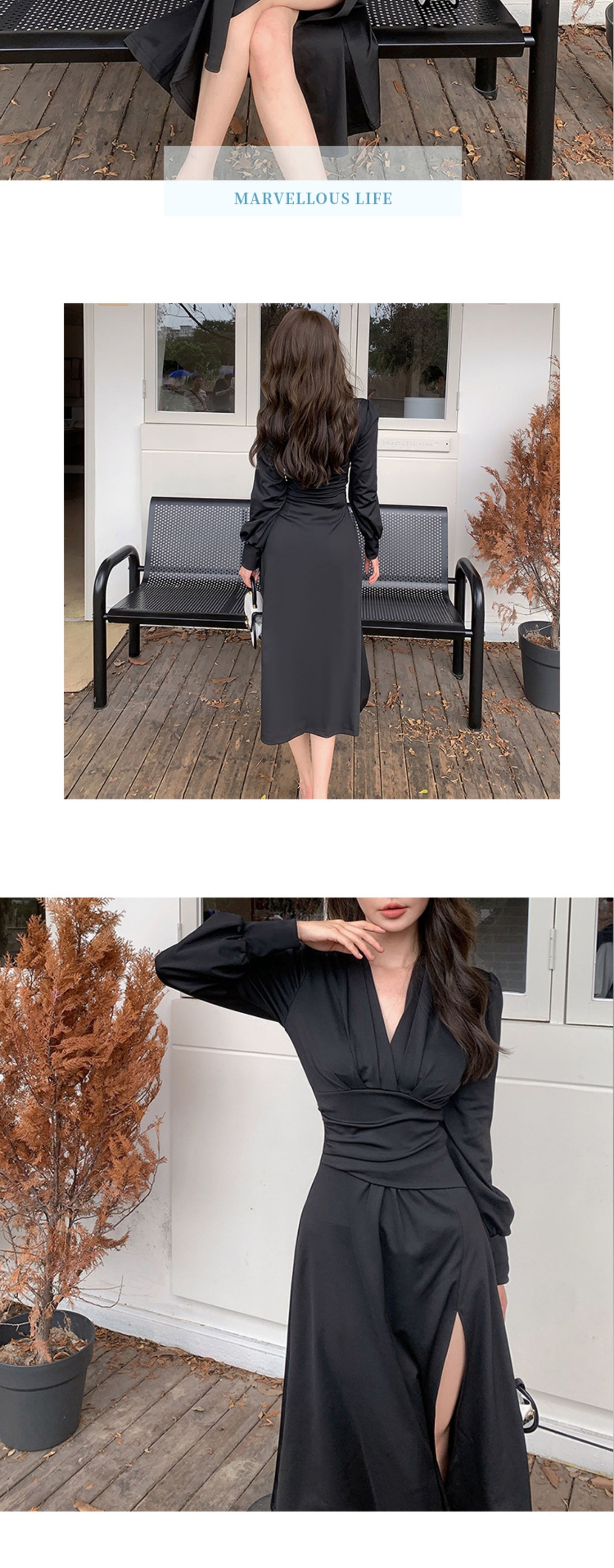 Spicy Adult Lady like Woman Wind Black Elegant V Neck Dress