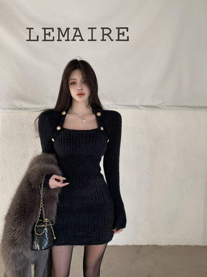 Women 'S Spring Black Inner Knitted A- line Woolen Skirt