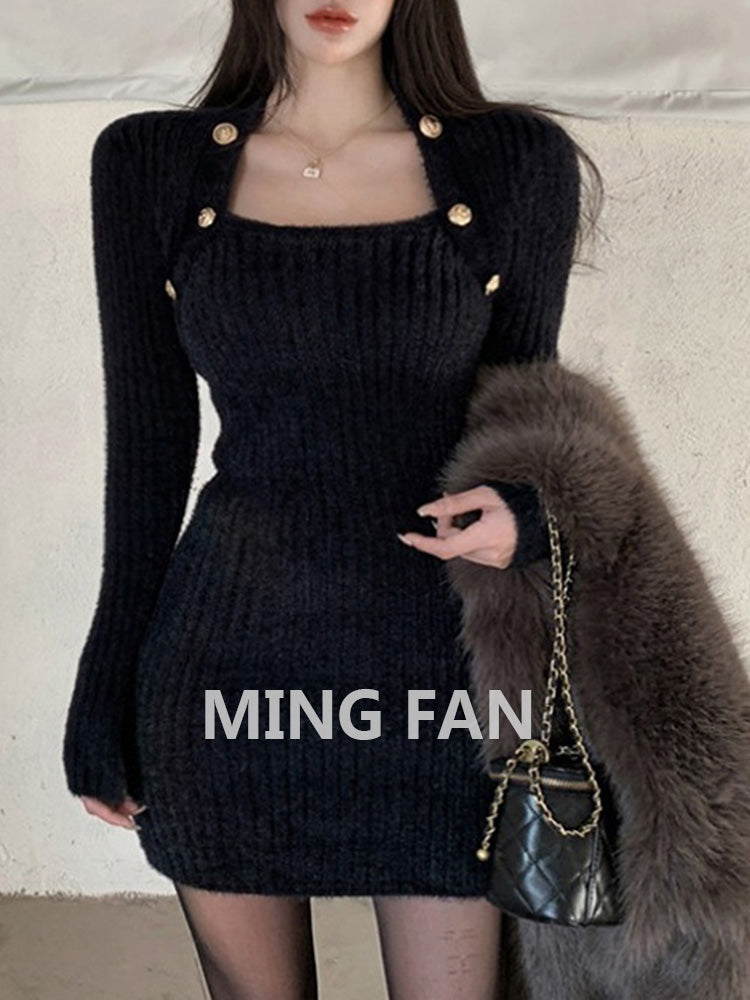 Women 'S Spring Black Inner Knitted A- line Woolen Skirt