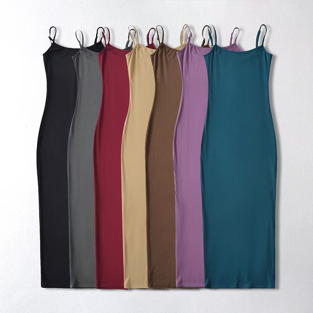 Fashion Pure Color Slim Fit Inner Wear Back Slit Suspender Skirt