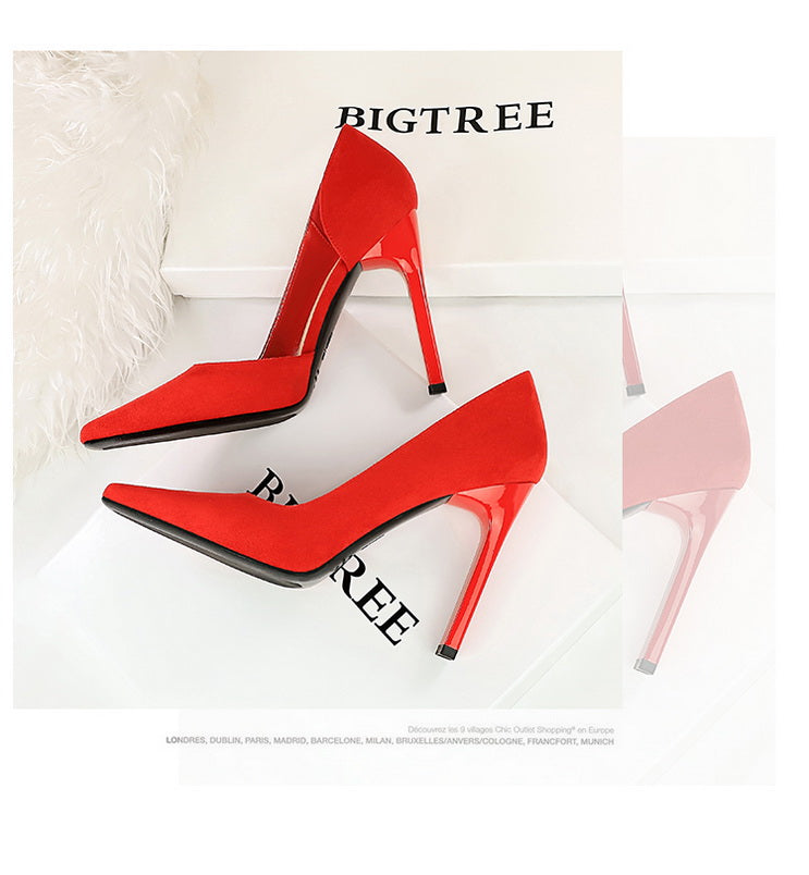 Fashion Simple Thick Heel Super High Heels Women's Business OL Work Shoes Flats Square Toe Suede Side Cut Out Oversized Shoes