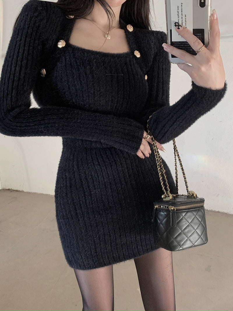 Women 'S Spring Black Inner Knitted A- line Woolen Skirt