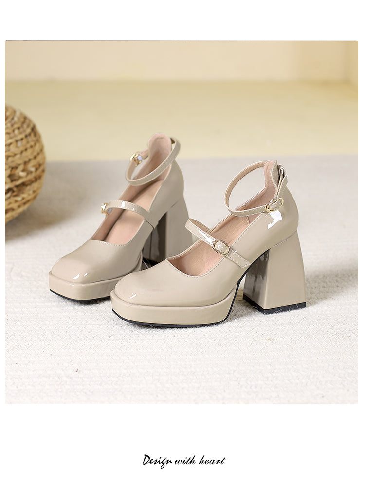 Waterproof Platform Small Red Wedding Shoes Square Toe Strap