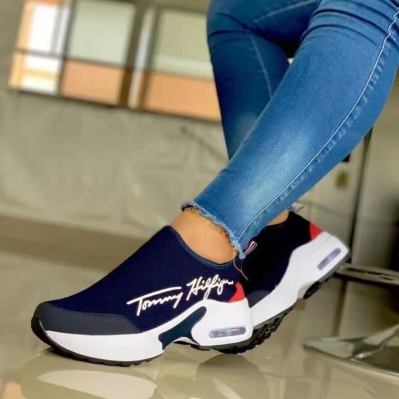 Zapatillas de deporte informales transpirables con cuña para mujer, zapatos planos para caminar