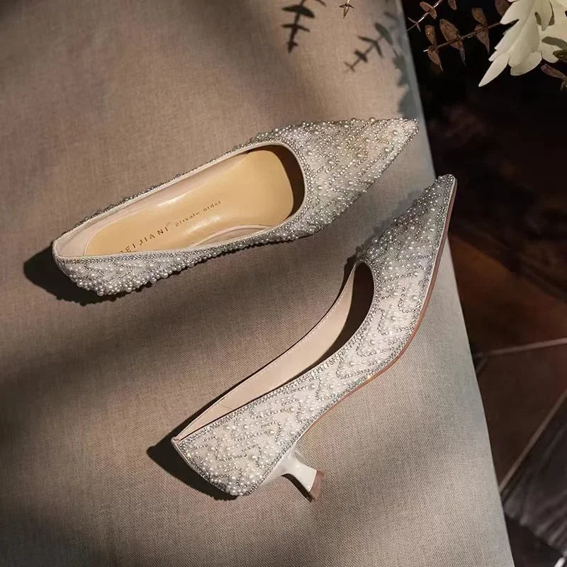 2024 New Women's High Heels Stiletto Heels Sequins Rhinestone Decoration Fashion Women's Dress Party Shoes