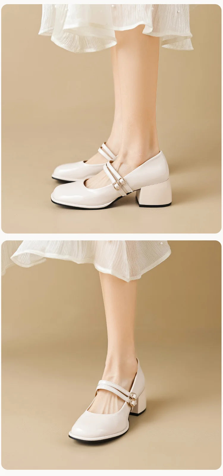 2023 spring women's shoes ladies high heels Casual Mary Janes white square toe design career and commuting Korean style 41-43