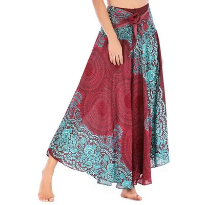 Boho Floral Maxi Skirt – Ethnic Style Elastic Waist Long Skirt for Women