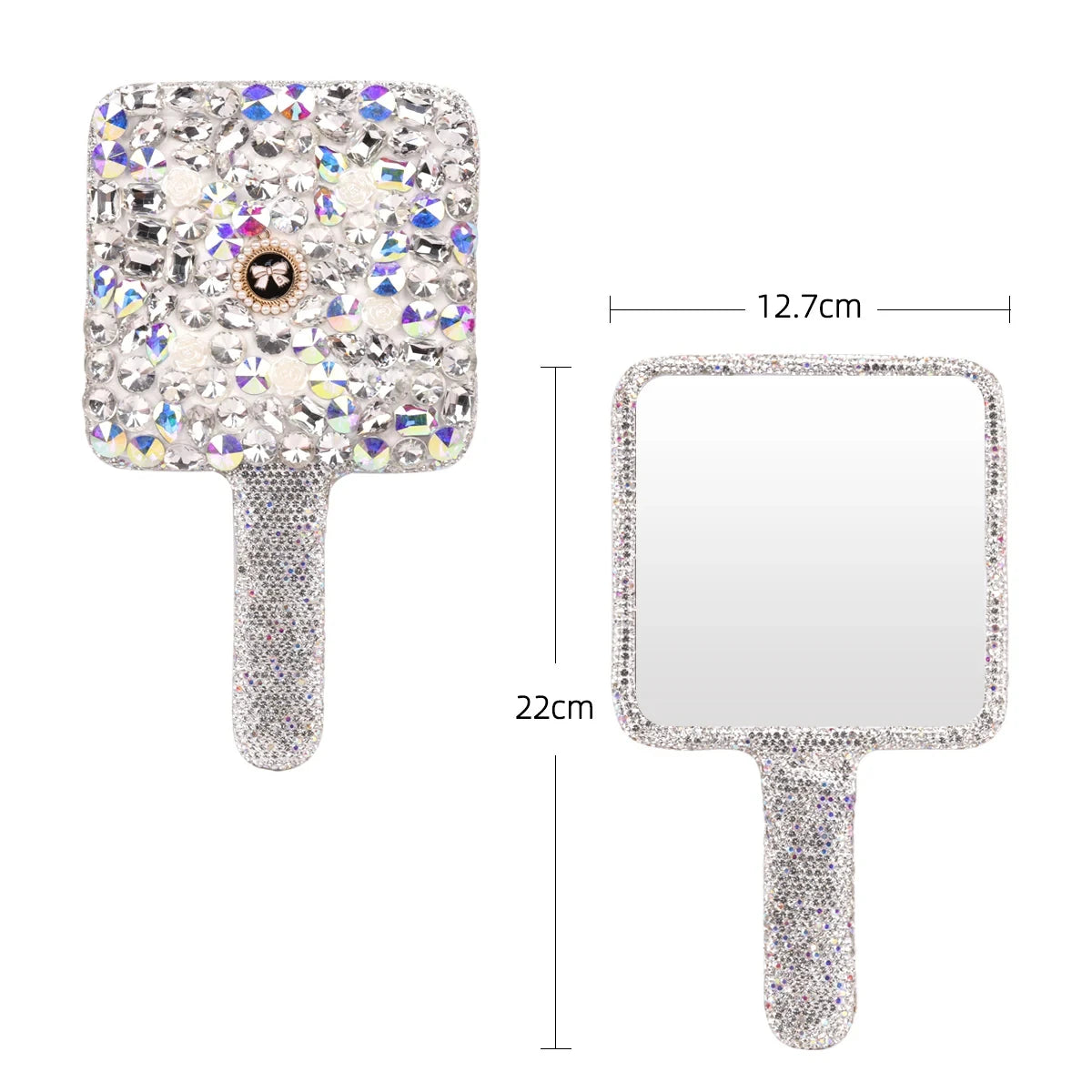 Luxury Diamond Hand Mirror Love Heart Mirror Female Handle Makeup Cosmetic Beauty Tools Handheld Vanity Make Up Mirror For Girls