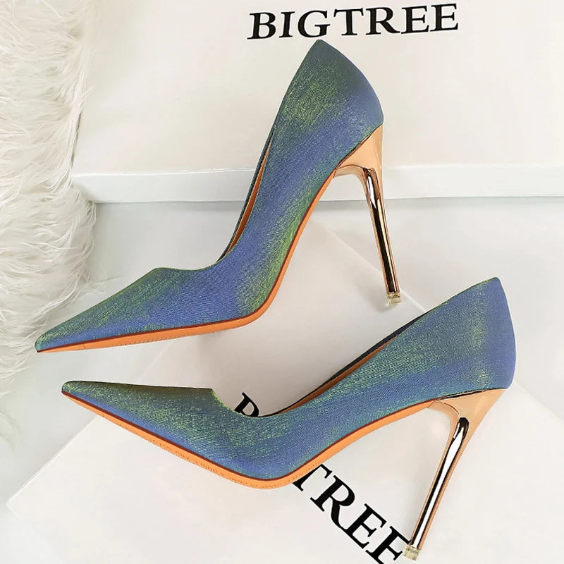 BIGTREE Shoes Fashion Women Pumps Satin Cloth Pumps Women Shoes Stiletto High Heels Wedding Shoes Women Heels Plus Size 42 43