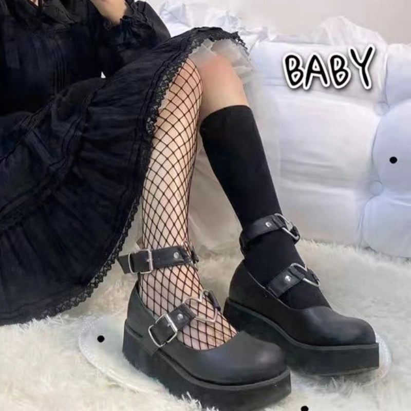 Brand Dropship Sweet Lolita Style Gothic Cosplay Black Pink Cozy Wedges Mary Jane High Heels Pumps Platform Shoes Woman 35-43