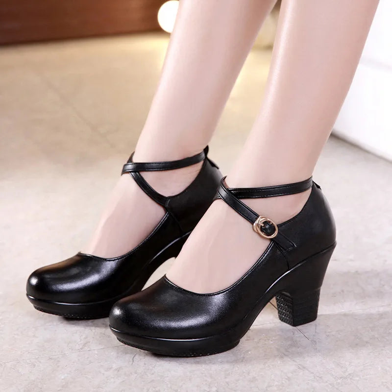 New 2022 Fashion Women Pumps With High Heels For Ladies Work Shoes Dancing Platform Pumps Women Genuine Leather Shoes Mary Janes