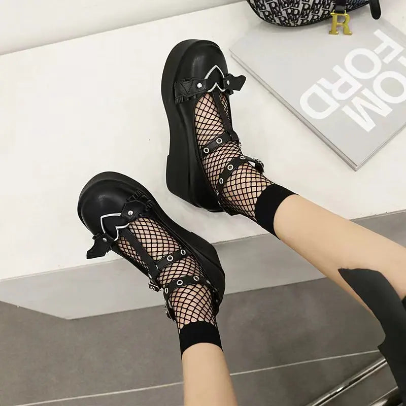 Brand Dropship Sweet Lolita Style Gothic Cosplay Black Pink Cozy Wedges Mary Jane High Heels Pumps Platform Shoes Woman 35-43