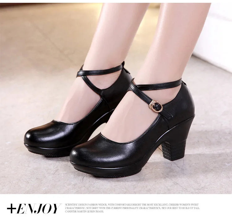 New 2022 Fashion Women Pumps With High Heels For Ladies Work Shoes Dancing Platform Pumps Women Genuine Leather Shoes Mary Janes