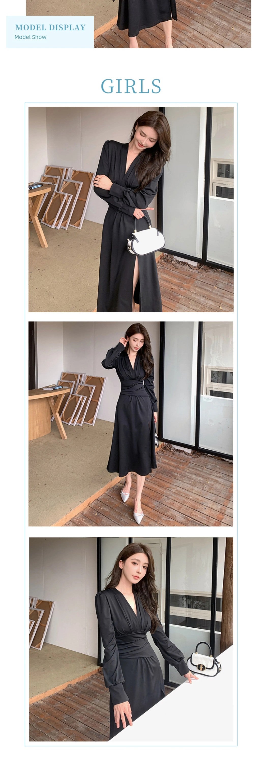 Spicy Adult Lady like Woman Wind Black Elegant V Neck Dress