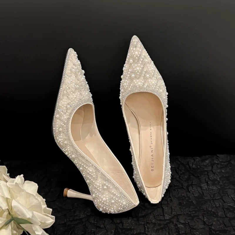 2024 New Women's High Heels Stiletto Heels Sequins Rhinestone Decoration Fashion Women's Dress Party Shoes