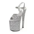 women's sandals summer Party Peep Toe Platform Buckle Strap Sequined Cloth 20CM Thin high heels Bling Pumps Women Shoes black