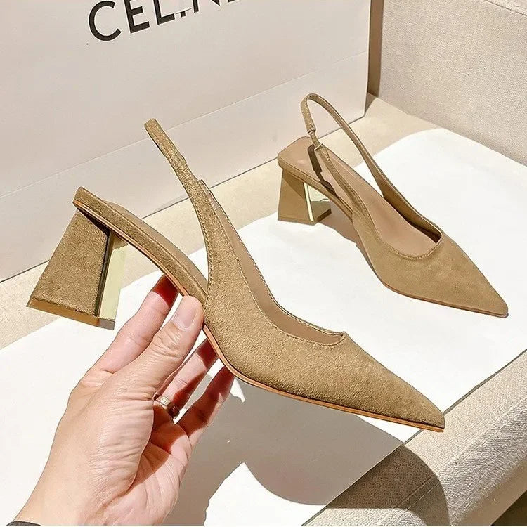 Pointed high heels, women's thick heels, 2024 spring/summer new retro style fashionable sandals